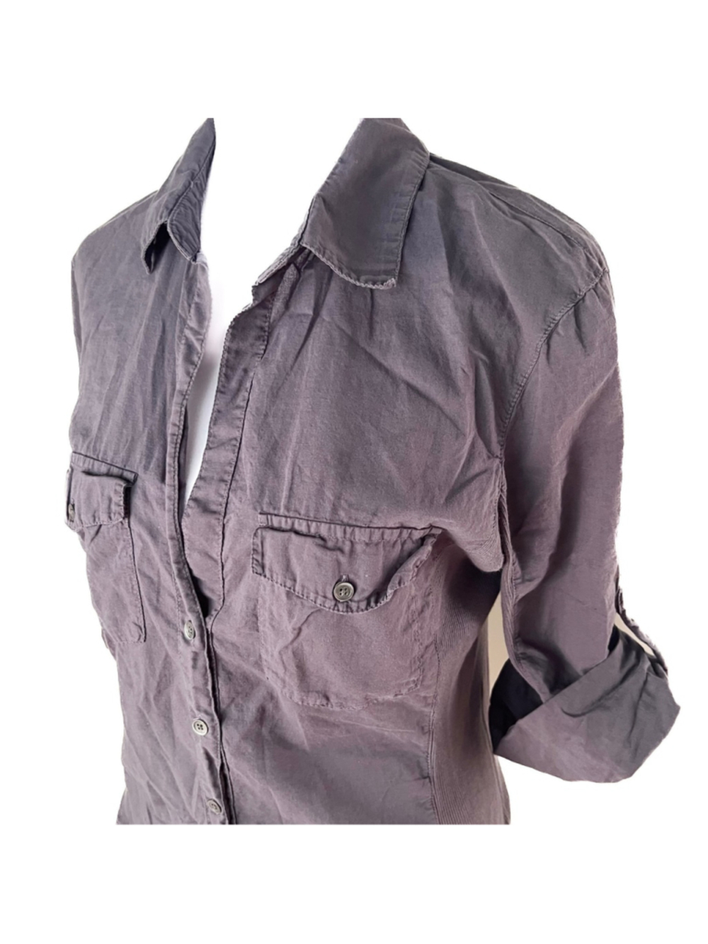 James Perse Standard Charcoal Button Front Utility Shirt Stretch Side Size 3 - Picture 3 of 11